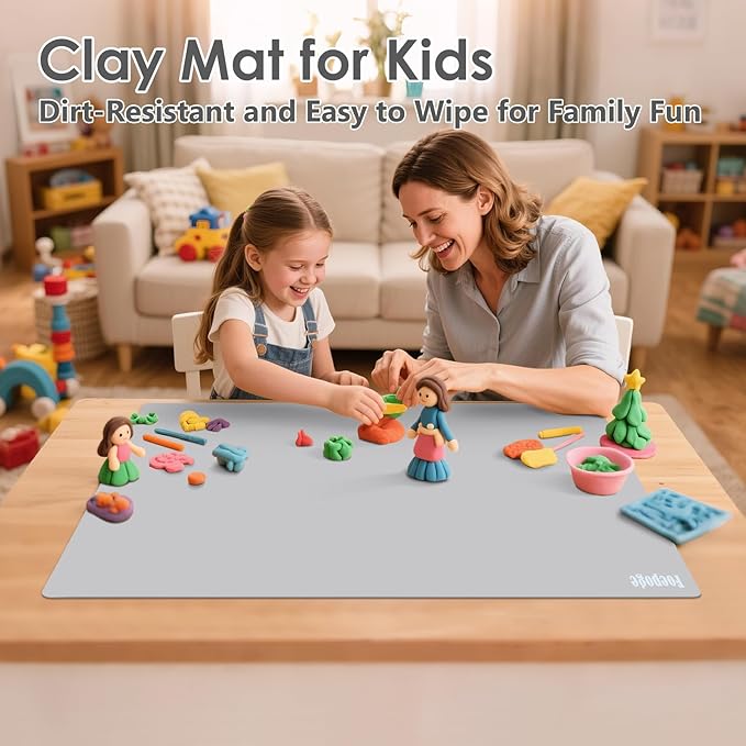 36.2" x 24" Extra Large Silicone Mat for Epoxy Resin, Nonstick Silicon Mats for Crafts Jewelry Casting, Non-Slip Kitchen Table Placemats for Countertop Protector Heat Resistant by Foepoge, Grey