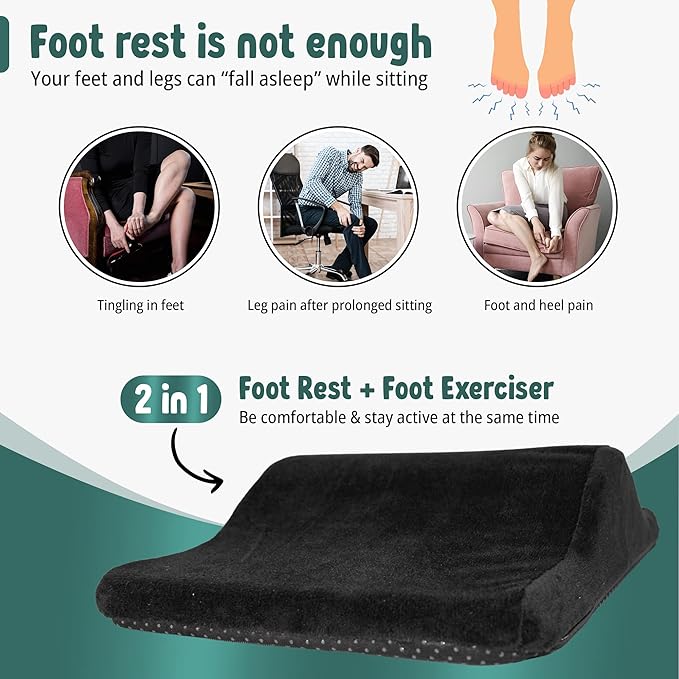 2-in-1 Portable Foot Rest & Exerciser - Improve Circulation & Exercise Massage Foot Under Desk Work Office Chair, Gaming Chair & Home