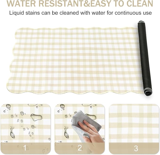 L-SPOUTTO Beige Checkered Mouse Pad,Scalloped Desk Mat XXL Large Geometric Gaming Mousepad,35.4x15.7in Non-Slip Rubber Base Keyboard Pad Waterproof Desktop Mat for Laptop Computer Game Home Office