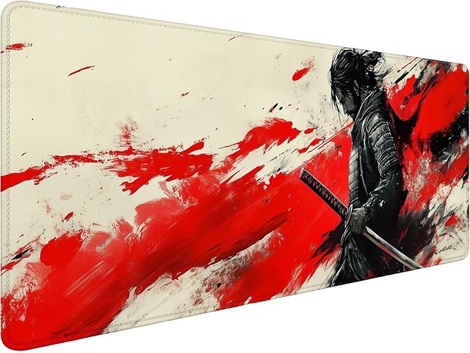 Japanese Samurai Desk Pad Mouse Pad Black Armor Red Katana XL Mouse Pad Large Mousepad Extended Laptop Keyboard Mat Gaming Desk Pad Mouse Mat 31.5"x11.8" Office Computer Keyboard Laptop Home