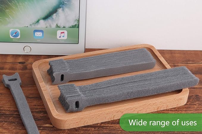 60pcs Fastening Microfiber Cloth Cable Ties Wire Management (6/7/8 Inch, Grey)