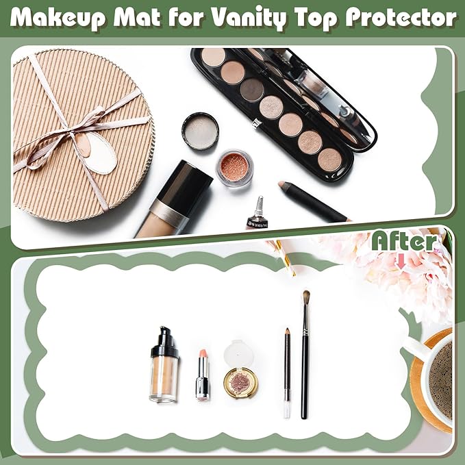 Teenyyou Makeup Mat for Vanity Protect Scalloped Makeup Mat 31.5 x 15.8'' Vanity Cover Top 2026 Graduation Gifts Dual-sided Dressing Table Pad Waterproof Mouse Pads for Dormitory Desktop(Green Edge)