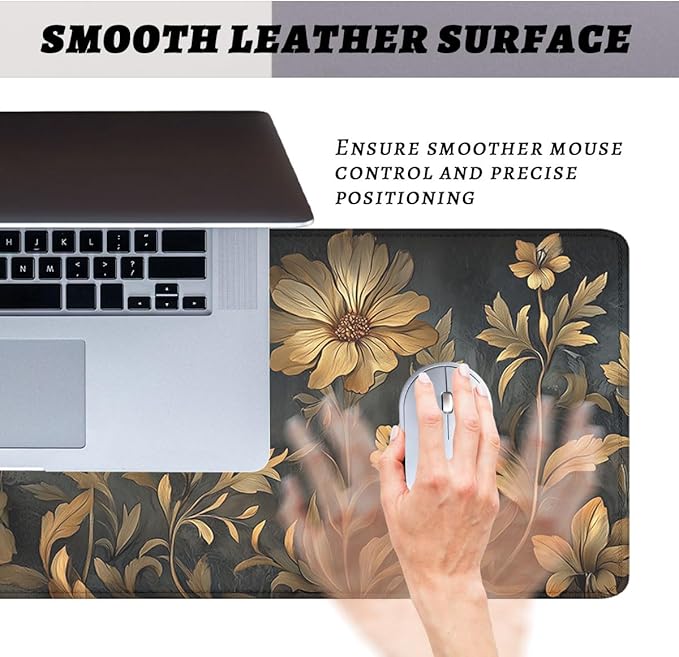 Vintage Floral Gaming Mouse Pad Dark Botanical Art Extended Gaming Mouse Pad Mat with Stitched Edge Non-Slip Base Office Computer Keyboard Laptop 31.5"x11.8"