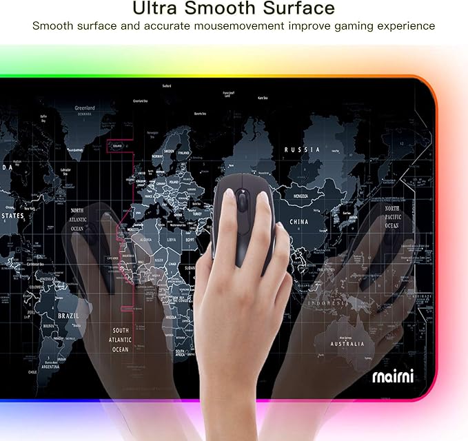 Extended RGB Gaming Mouse Pad, Extra Large Gaming Mouse Mat for Gamer, Waterproof Office Desktop Mat with 10 Lighting Mode, for PC Computer RGB Keyboard Mouse - 31.5'' x 15" x 4mm(Map)