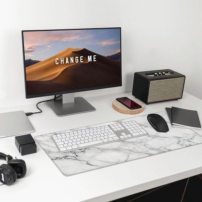 White Marble Large Mouse Pad & Desk Mat Extended Mousepad with Stitched Edges Non-Slip Rubber Base Laptop Computer Keyboard Pad for Gaming, Office & Home Decor, XXL - 29.5" X 15.8"