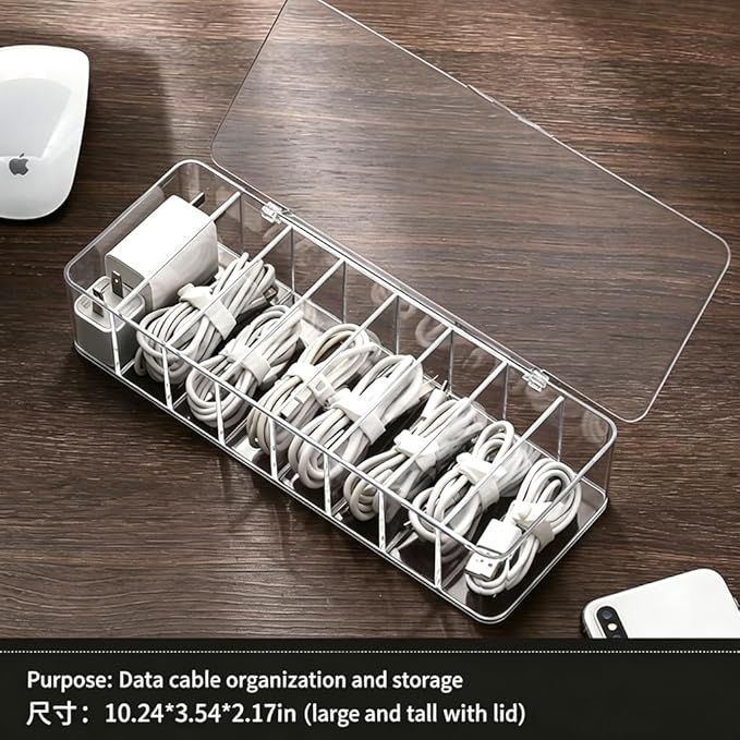 cord organizer box, 10.2 x 3.5 x 2.2in, Desktop Cord Organizer with Compartments (1)