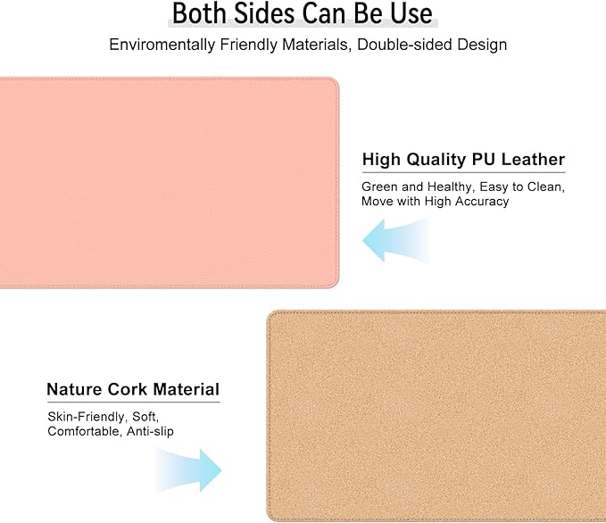 Leather Mouse Pad with Stitched Edge, Waterproof Gaming Mouse Mat for Computers, Laptop, Office & Home (Pink, 33"*13")