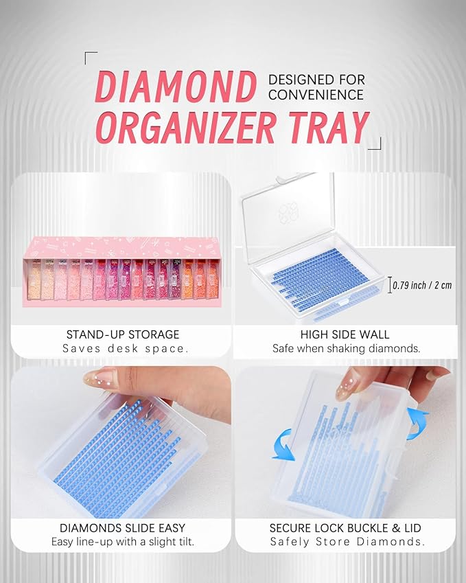forever young Diamond Art Storage Containers Trays & Stand, 15 PCS Diamond Painting Trays with Lids for Adults & Hobbyists, 2-in-1 Organizer for Bead Sorting & Organized Workspace (Boxed Set)