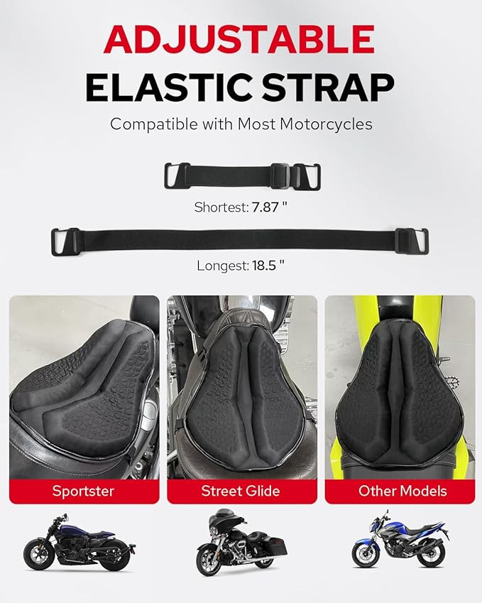 Amazicha Universal Motorcycle Gel Seat Pad, Motorcycle Seat Cushion, Large 3D-Honeycomb Structure Shake Rider Cushion TPE Shock Absorption and Breathable for Long Rides