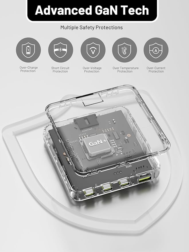 USB C Charging Station 67W, 4-Port Slim USB C Charger Block for iPhone 17/16/15, MacBook Air/Pro with 5ft Extension Cord, 3 USBC, 1 USB-A, Fast Charging Desktop Charger for Home Office Travel, Blue
