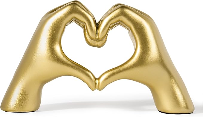 Gold Decor Living Room - Small Shelf Decor Aesthetic - Heart Hands Sculpture - Teen Girls Bedroom Knick Knacks - Cute Home Shelves Accent - Table Statue Love Decorations Gifts (Gold, Small)