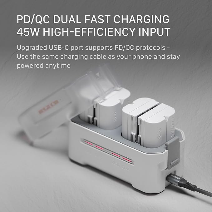 Tilta LP-E6P Charging Station Battery Kit, 4-Slot 45W PD USB-C Fast Charger | Compatible with Canon LP-E6 LP-E6P Batteries | Portable EDC Charging Hub, 2 Batteries - Off White