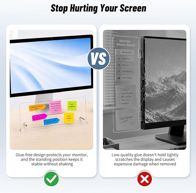 Monitor Sticky Note Holder,Acrylic Portable Monitor Memo Board with Glue-Free Design for Office Computer Desk Accessories Decor Workspace Organizers,Space-Saving Under Laptop