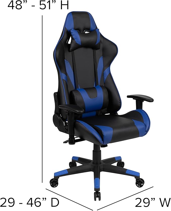 EMMA + OLIVER Black/Blue Gaming Desk Bundle - Cup/Headset Holder/Mouse Pad Top