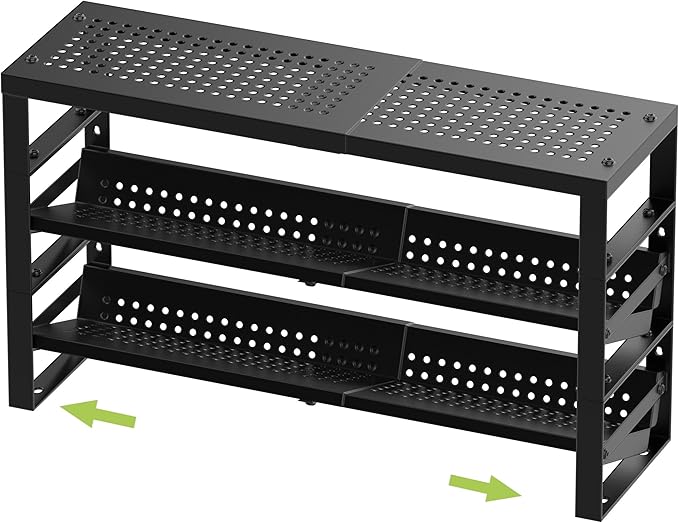 Jojocross Expandable, Stackable, Adjustable Spice Rack kitchen Organizer,Metal Pantry Storage Shelves - Multi-Tier Shelf for Cabinet, Countertop, Pantries, Cupboard or Wall Mount,Black