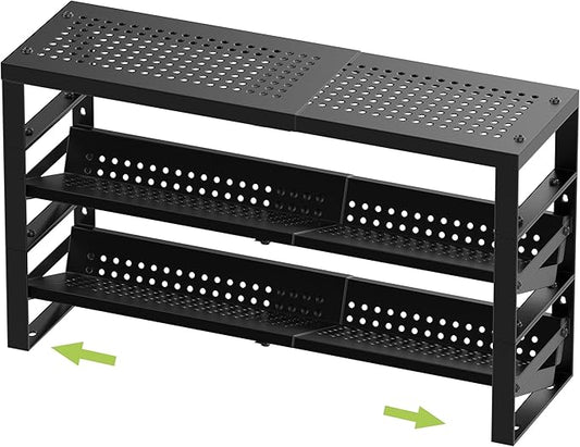 Jojocross Expandable, Stackable, Adjustable Spice Rack kitchen Organizer,Metal Pantry Storage Shelves - Multi-Tier Shelf for Cabinet, Countertop, Pantries, Cupboard or Wall Mount,Black
