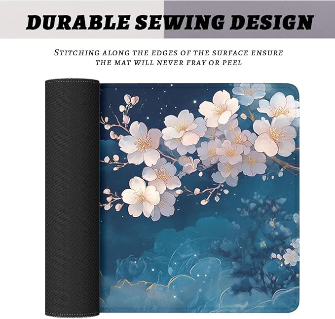 Cherry Blossoms Mouse Pad Japan Watercolor Sky Butterflies Extended Mousepad Waterproof Stitched Edges Rubber Base Non-Slip Deskpad Computer Keyboard Mat 31.5x11.8 in