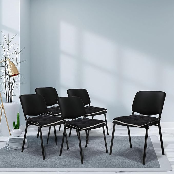 Office Stacking Chair Cushion with Ties, Corduroy High Density Foam Non-Slip Kitchen Seat Cushion, Square 17" x 17" Indoor Dining Chair Pads, Black, 1 PCS