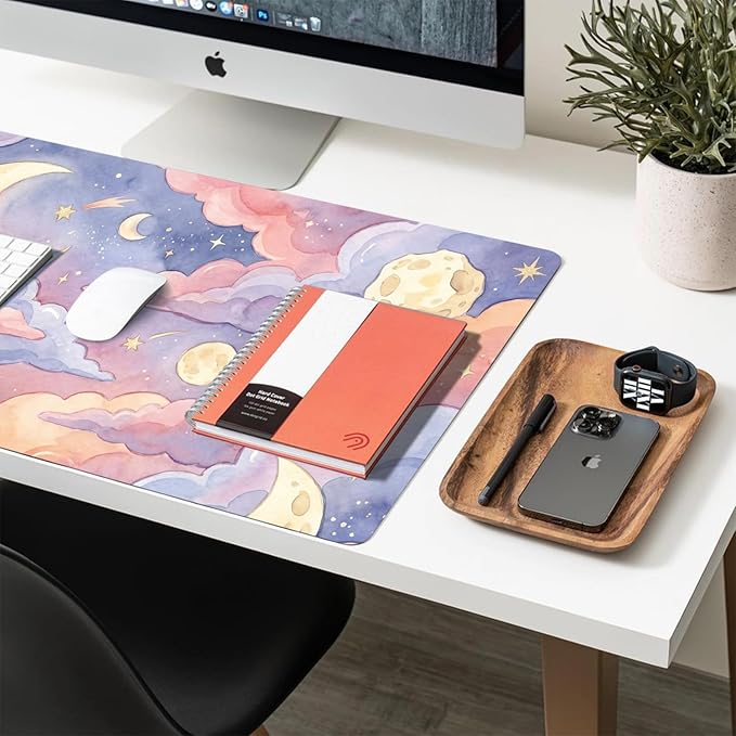 Cute Desk Mat, Pink Clouds Large Mouse Pad for Desktop, PU Leather Waterproof Desk Pad, Anti-Slip Computer PC Laptop Protector Gaming Mouse Pads for Office Home Decorations (31.5" x 15.7")