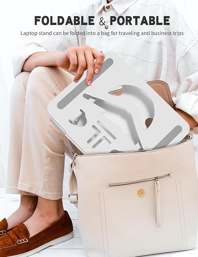 Laptop Stand Adjustable Laptop Holder for Desk, Foldable Laptop Riser Portable Computer Stand Compatible with MacBook, Lenovo, HP and All Laptops up to 16 inches Silver
