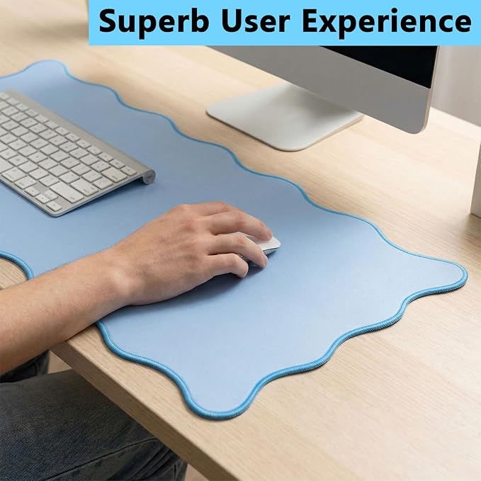 Scalloped Desk Mat 31.5" x 15.7" Large Cute Desk Mat for Desktop, Waterproof Scalloped Aesthetic Table Pad, Non-Slip Mouse Keyboard Pads Computer Accessories for Desk Office Home Gaming
