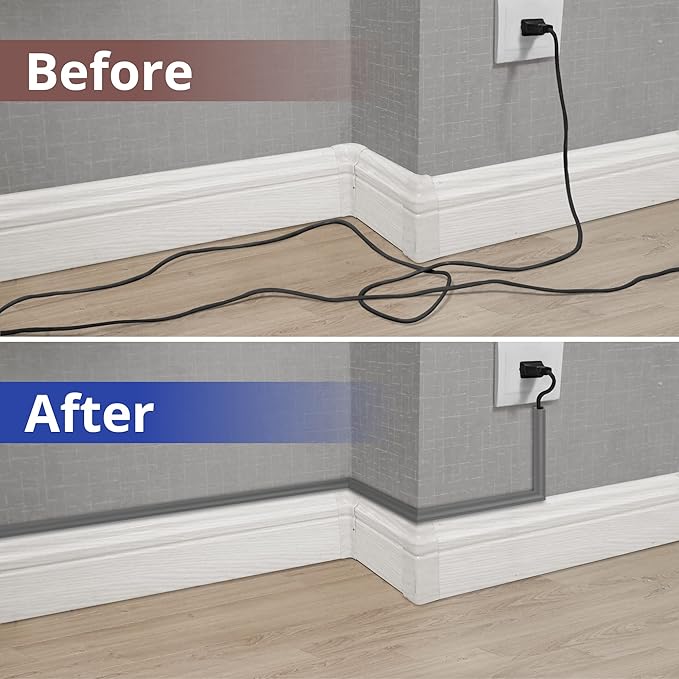 85in Corner Cable Concealer, One-Cord Corner Duct, Paintable Corner Cord Cover, Cable Management Channel for Wall Corner, Floor Baseboard, Ceiling, Grey