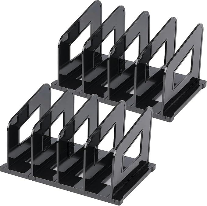 LALOBLUE File Organizer, Acrylic Folder Organizer File Sorter, Plastic Vertical Dividers for Magazine Mail Letter Paper, Desktop Organizers for Office, Classroom & Home(4 Sections, 2 Pack), Black