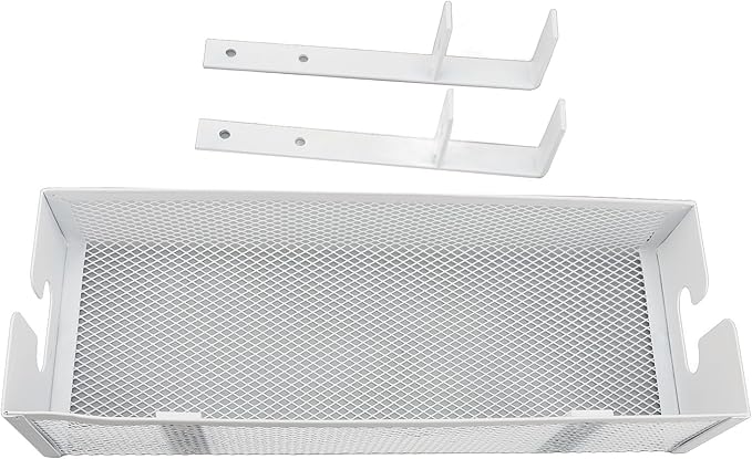 Under Desk Cable Management Tray Sturdy Mesh Desk Cable Organizer Box with Clamp Mount No Drill Installation for Office Home White Carbon Steel 127x340mm