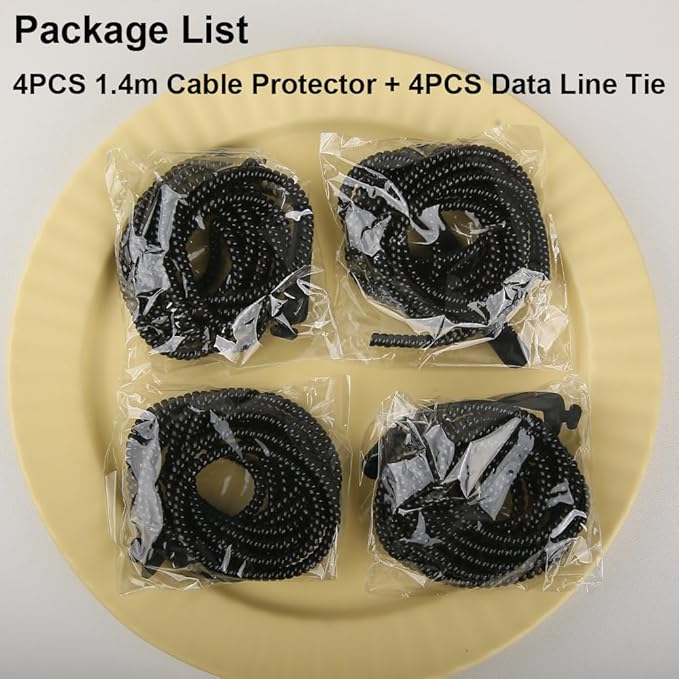4pcs 1.6M(5.25FT) Spiral Cable Protector, Multicolor Suitable for Most Phone/Pad/Laptop USB Wire Cord Savers Protection Cover Anti-Break Wrap Charger Data Line Cables Sleeves, Pearl Black