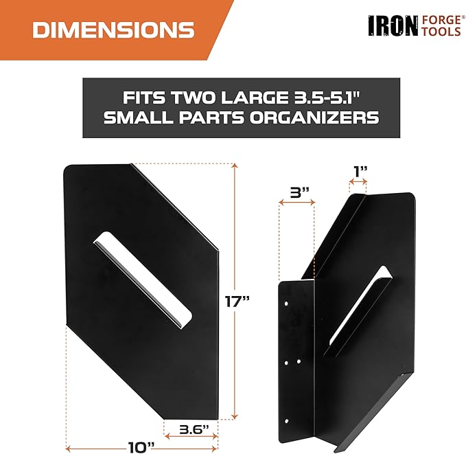 Iron Forge Tools Small Parts Organizer Box Bracket Kit for Work Van Storage, Fits 2 Large 3.5-5.1 in. Depth Tool Box Organizer, Wall Mount Shelving