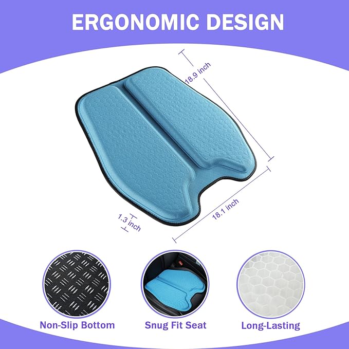 Soft Thin Gel Seat Cushion for Car Seat, Office Chair, Wheelchair, Stadium - Non-Slip Car Seat Cushions with 1 Inch Gel - Sciatica & Tailbone Pain Relief (Blue)
