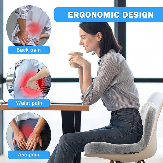 L-Shaped Ergonomic Memory Foam Seat Cushion, Breathable Non-Slip Car & Office Chair Cushion for Long Sitting, Orthopedic Support for Truck Drivers, Desk & Wheelchair(Grey)