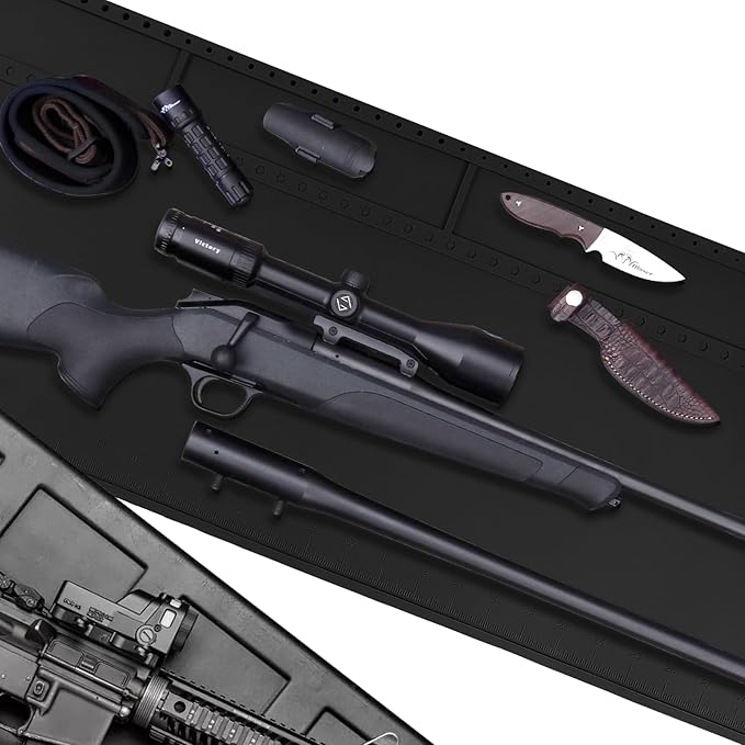 Klola Rifle Shotgun Cleaning Mat - Large Magnetic Gun Mat with Organizer Parts Tray, Anti-Slip Workbench Cleaning Pad, Inch Ruler