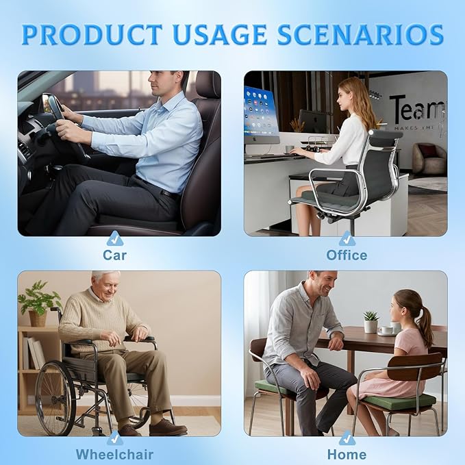 Eco-Friendly TPE Seat Cushion for Office Chair Pain Relief Tailbone Coccyx – Sciatica Pillow for Car Wheelchair Gamechair No-Slip for Long Sitting – Breathable Washable Grey 17.72" W x 1.97" Thick