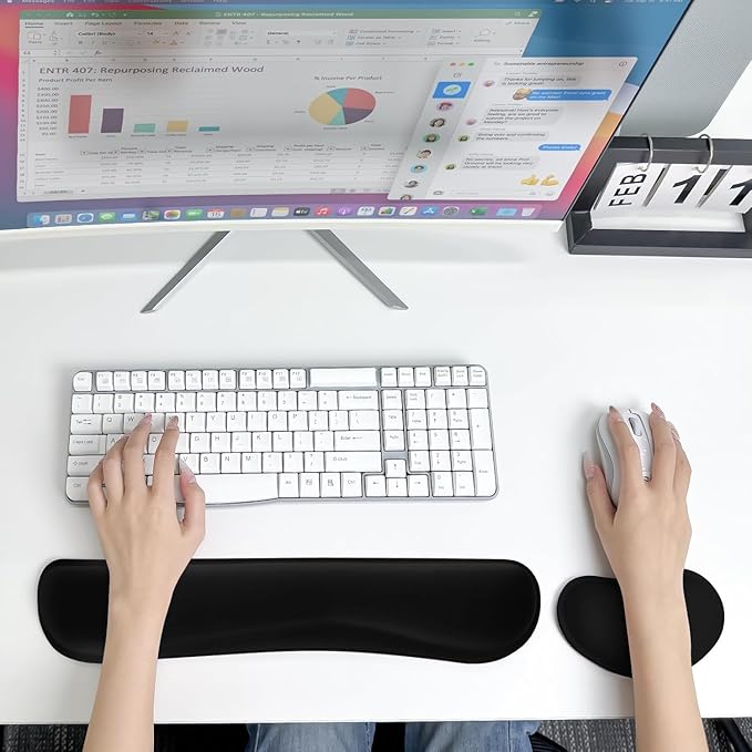 Bloss 2 Wrist Rest Support for Mouse Pad & Keyboard Set, Ergonomic Design Wrist Support Pad for Keyboard, Soft Memory Foam Desk Pads Support Hand and Arm Easy Typing Pain Relief - Black