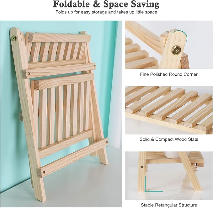 Jotsport 2-Step Desktop Storage Organizer Foldable 2 Tier Ladder Plant Stand Wood Display Shelf Decorative Storage Rack for Table Top