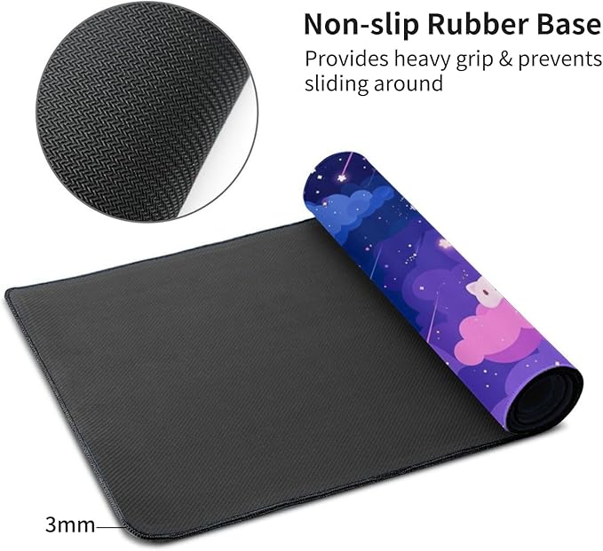 Extra Large Mouse Pad 48x24 Inch, Cute Cartoon Cat Starry Sky Desk Mat with Non-Slip Base, Purple Mousepad for Gaming Office, Soft Keyboard Mat for Full Desk Coverage