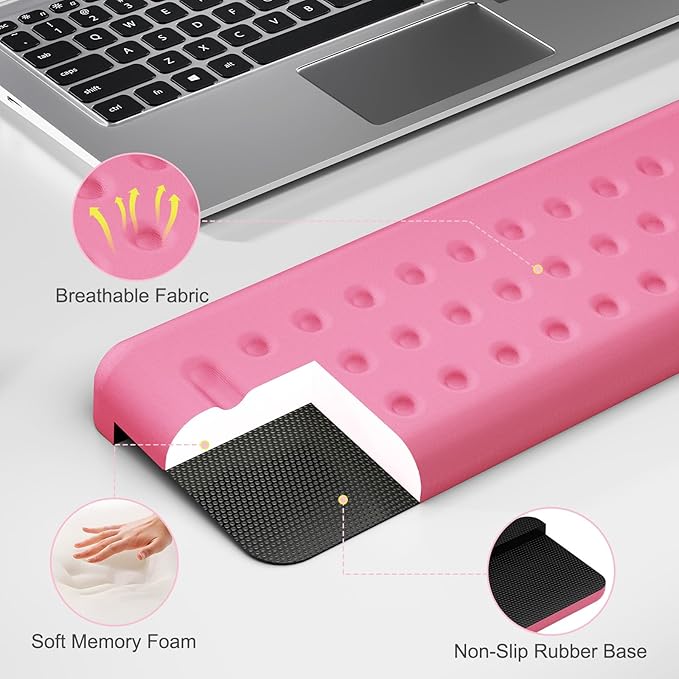 Leolee L-Shaped Desk Long Wrist Rest Elbow 60CM, Pink Memory Foam Arm Rest for Desk with Non-Slip Base, Ergonomic Desk Edge Cushion, Wrist Support for Computer Keyboard, Typing, Office, Home