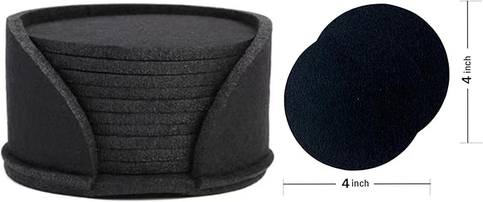 10 Pcs Felt Coasters with Holder, Coasters for Drinks Absorbent, Cup Mat Desk Coaster for Drinks Bar Home Coffee Table Decor Heat Resistant Tabletop Protection, 4Inch (Black)