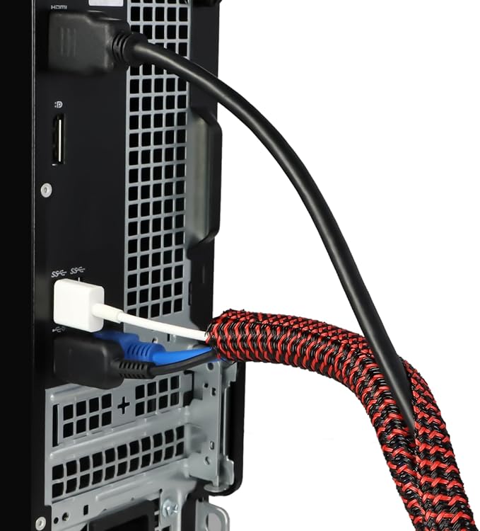 10ft PET Braided Cable Sleeve 1/2 inch(13mm) Wire Protector Cable wrap Wire Covers for Cords Cable Sleeves Cord Management Cable Management Sleeve(Red Black)