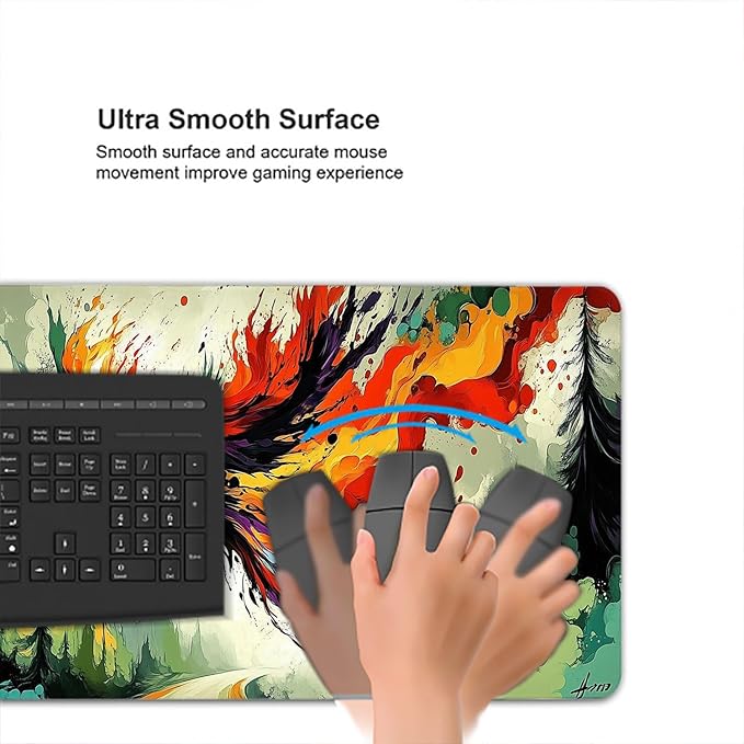 Phoenix Gaming Mouse Pad Fantasy Bird Colorful Ink Splash Art XL Mouse Pad Large Mousepad Extended Laptop Keyboard Mat Gaming Desk Pad Mouse Mat 31.5"x11.8" Office Home Decor for Women Girl