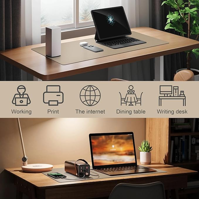 DAWNTREES Desk Mat for Desktop,PU Leather Desk Pad Protector,Non Slip, Large Mouse Pad and Keyboard Mat, Waterproof Writing Pad for Office and Home (Beige)