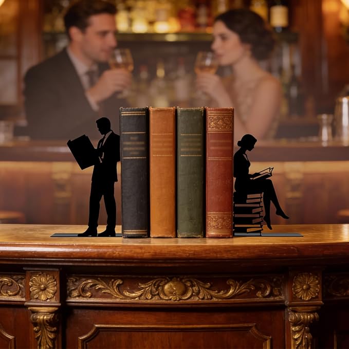 Metal Bookends Lovers Bookends Decorative Modern Book Ends for Shelves Bookshelf Home Office Desk Reading Decor Space-Saving Desk Organizer Decorative Shelf Stoppers for Books