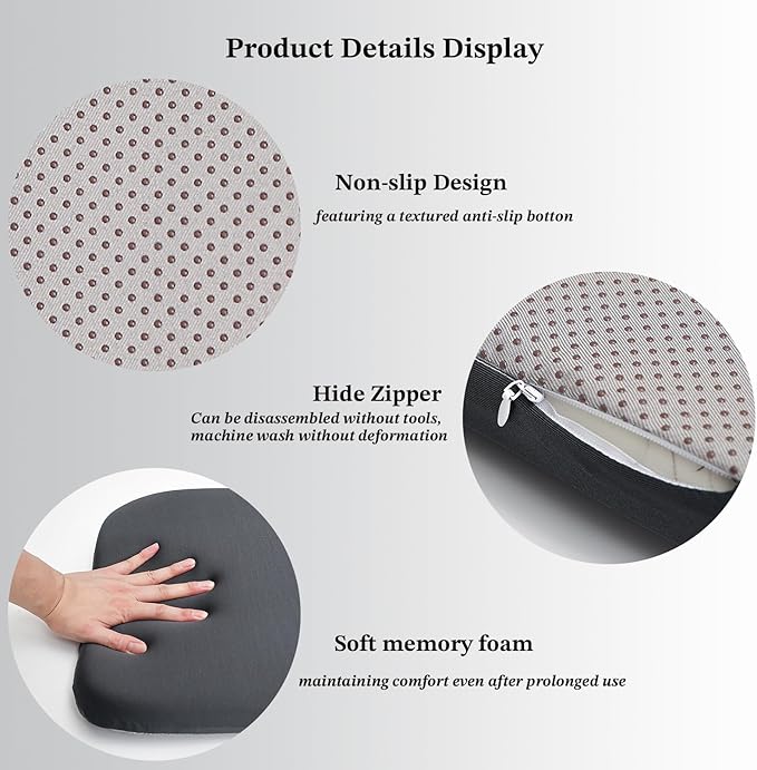 Non-Slip Dark Grey Square Seat Cushions Set of 2 - Comfortable Chair Pads with Removable Cover (15"x15"x1.7") for Kitchen, Office, Car & Indoor Use