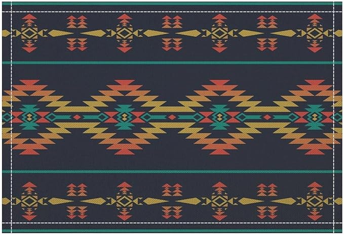 Vintage Aztec Southwest Placemats Ethnic Style Design Boho Geometric Pattern Linen Washable Table Mats Stain Heat-Resistant Desktop Decor Place Mats for Home Kitchen Dining Party 12x18 in 6 Pcs