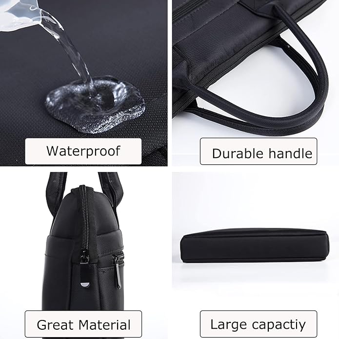Waterproof Oxford Handle Document Bag Briefcase for Men File Tote Bag for Carrying Paper Files Black