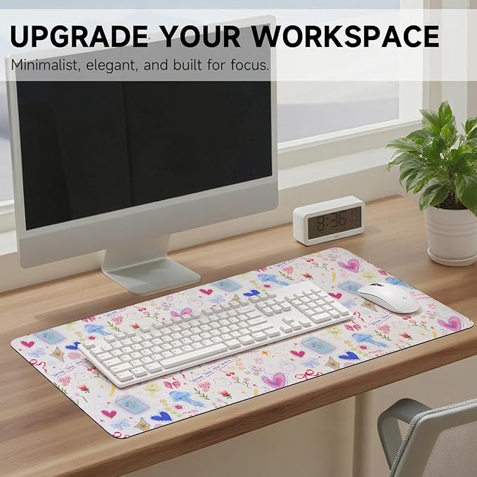 AUPET Leather Large Mouse Pad Desk Blotters – 35 x 17in Cute Desk Mat with PU Surface, Non-Slip Desk Pad Protector,Waterproof Desk Writing Pad for Office Home (Sweet Dreamy Hearts)