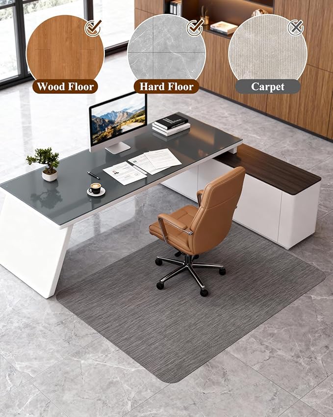 Soimeat Office Chair Mat for Hardwood Floor, 35.4" x 55" Non-Slip Desk Computer Chair Mat, PVC Floor Mat for Rolling Chair, Heavy Duty Wood/Tile Floor Protector Desk Rug for Home, Dark Grey