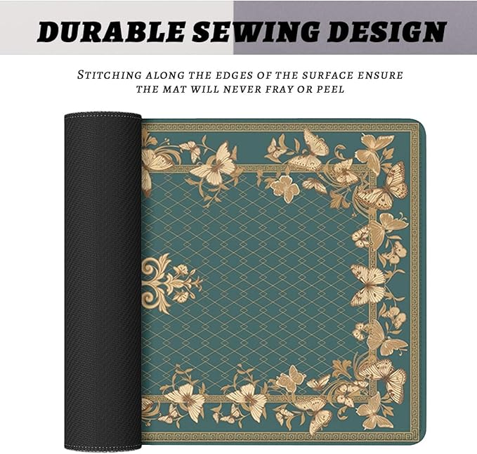 Vintage Butterfly Desk Pad Mouse Pad Gold Floral Extended Gaming Mouse Pad Mat with Stitched Edge Non-Slip Base 31.5 x 11.8 Inch Office Computer Keyboard Laptop Home