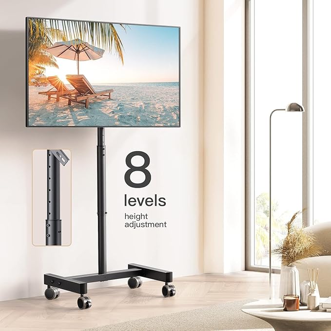 Perlegear Rolling TV Stand, Mobile TV Stand on Wheels for 13-50 inch TVs with Height Adjustment & 30° Tilt, Portable TV Cart with Wheels Holds 44lbs, Max VESA 200x200mm